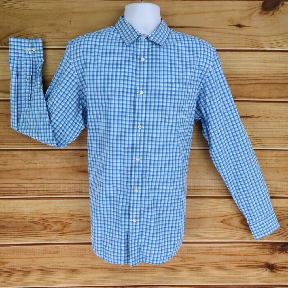 Banana Republic Soft Wash Dress Shirt Mens Size L Light Blue Checks 100% Cotton